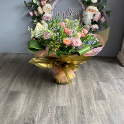 Soft Beauty - Stunning Aqua Packed Bouquet with beautiful seasonal flowers finished in a luxury gift wrap