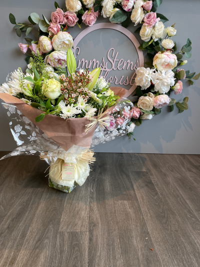Eyelyn - Aqua Packed Bouquet including White and Soft Cream Flowers