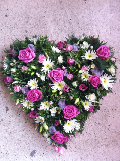 Textured Heart - Lovely Pink Textured Heart with a selection of flowers.