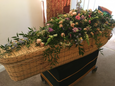 Bespoke Coffin Spray - Bespoke Dainty Training Coffin Spray was arranged on top of the Coffin to the size and design required and ordered by their Loved One.