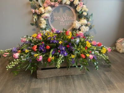 Multi Colour Coffin Spray - Seasonal Coffin Spray in a lovely mix of bright Colours. Sizes start from 3ft, 4ft & 5ft