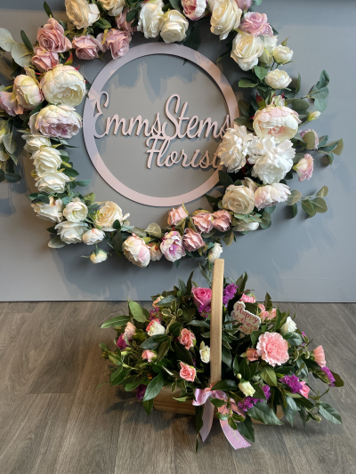 Pretty Pink Basket Arrangement - Pretty pink colour theme flower arrangement