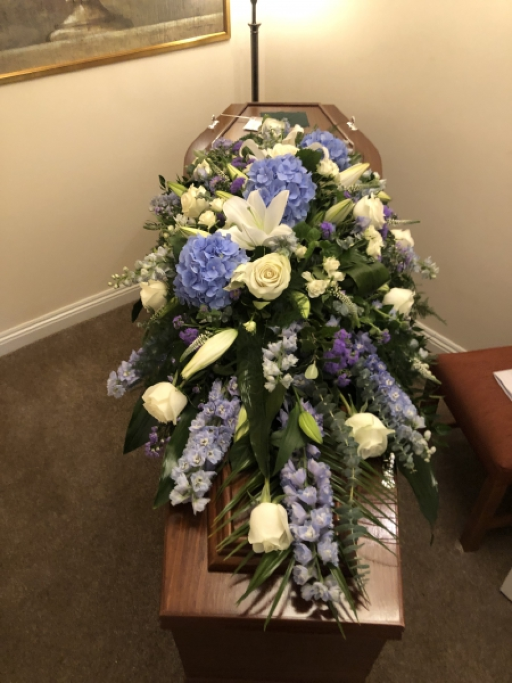 Blue & White Coffin Spray