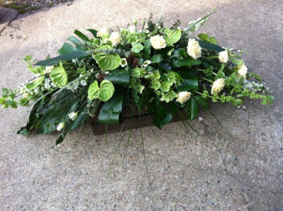 Green and White Coffin Spray - Natural White and Green Coffin Spray. Sizes start from 3ft,4ft & 5ft