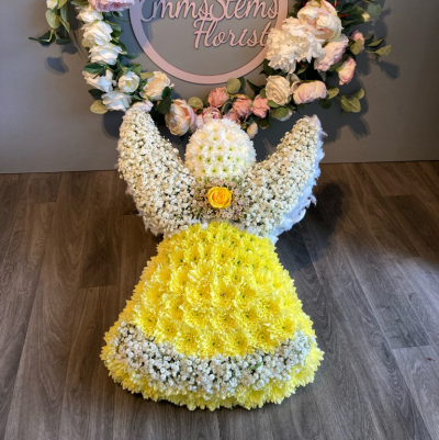 Yellow Angel - ANGEL - in yellow and white with feathers