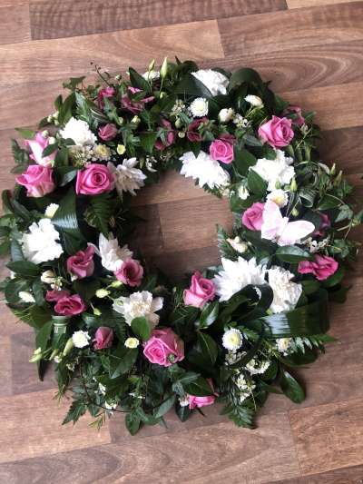 Pink & White Wreath - Classic Pink & White textured Wreath