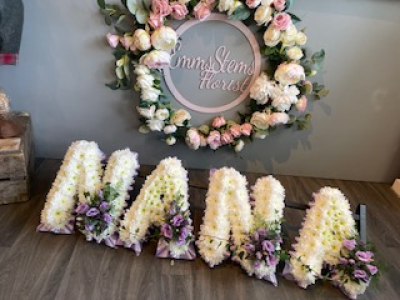 NANA - NANA, based in white flowers with a Lilac ribbon & flower sprays