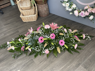 Pink & White Double Ended Spray - Pink and White Flowers including Lilies, Carnations, Gerbera and Gypsophila.