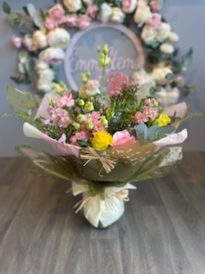 Thinking of you - Beautiful bouquet full of lovely seasonal flowers in shades of Pinks, Yellows and Creams.