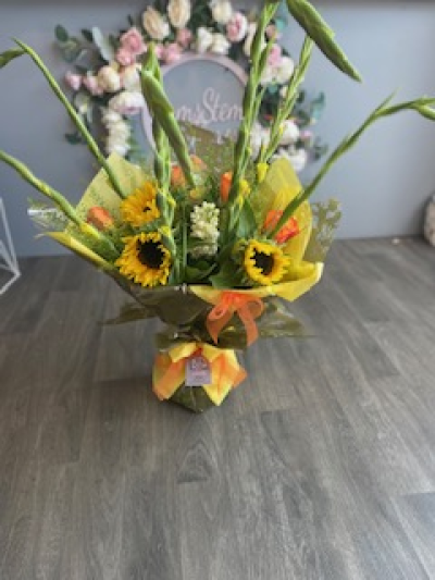 Sunshine and Sparks - Bouquet full of Sunflowers and Gladioli making a large impact bouquet