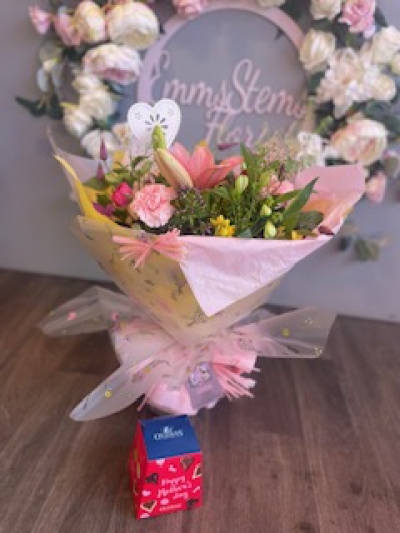 Mother's Day Bouquet & Luxury Chocolates - Let us chose beautiful flowers in a lovely choice of mixed colours. Also delicious Chocolates.